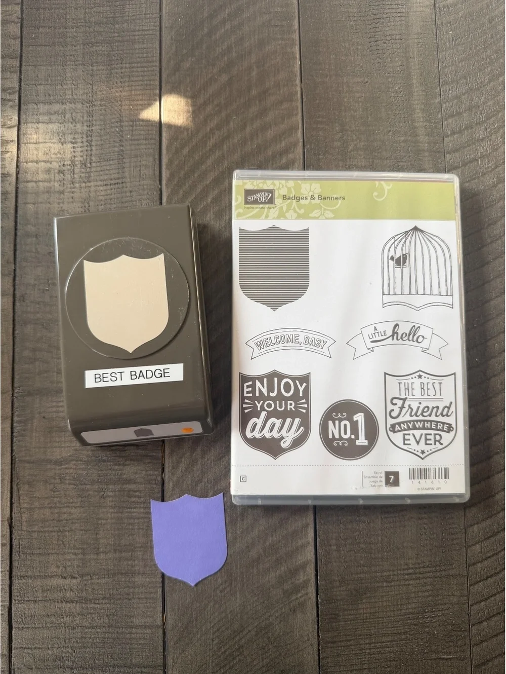 Stampin’ Up Badges & Banners stamp set with Best Badge shape punch
